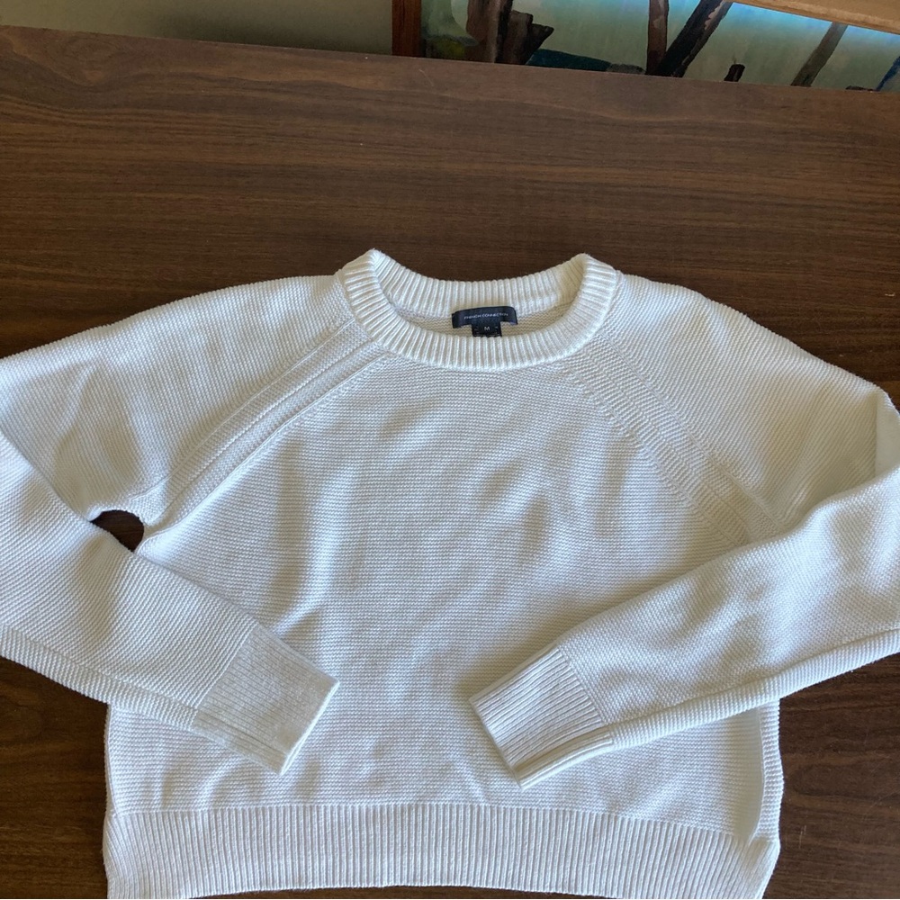 FRENCH CONNECTION Lilly Mozart Cream Cotton Cropped Crewneck Sweater Size M